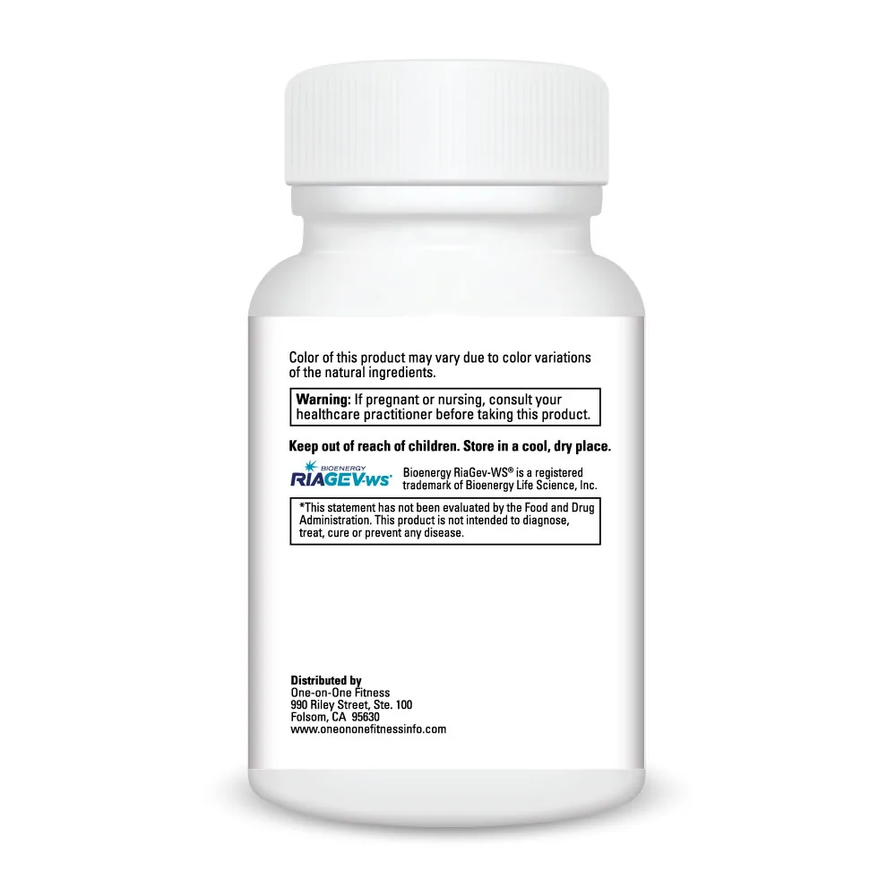 White supplement bottle with white cap and product label containing warnings and ingredient information